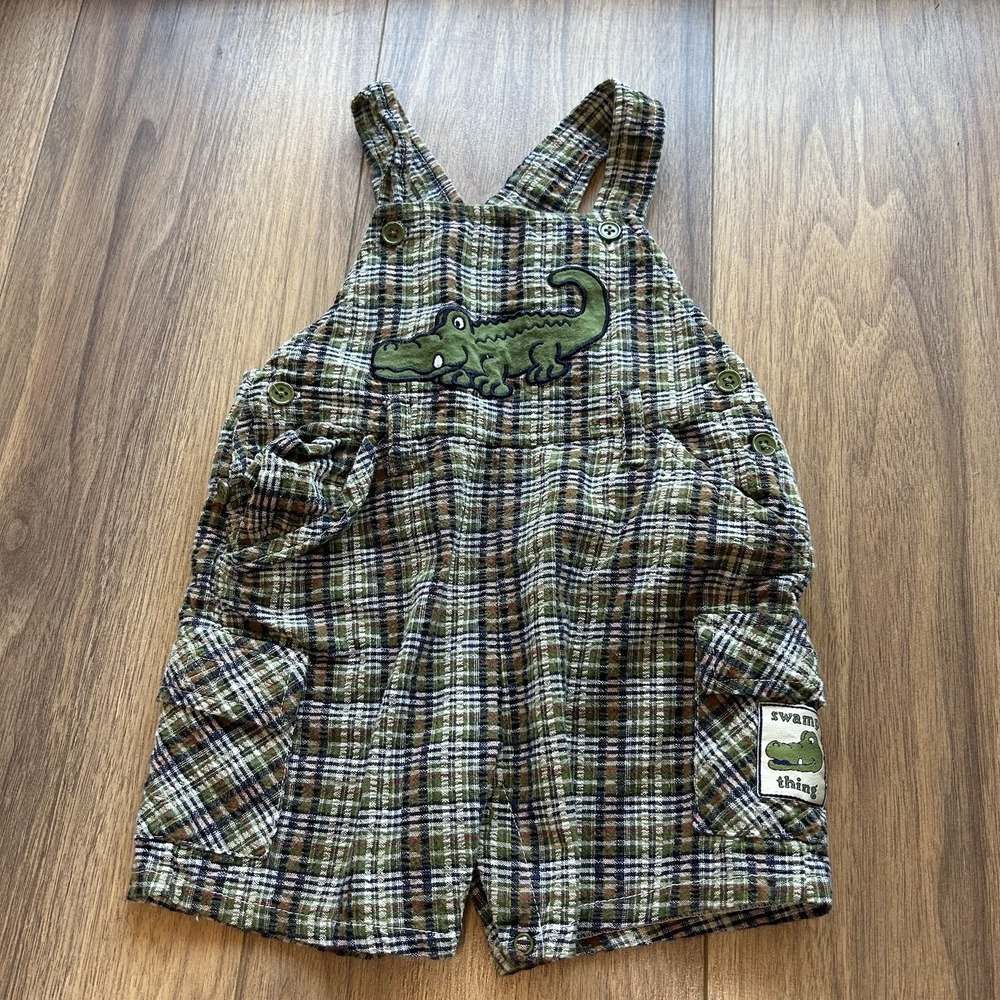 Vintage Kids Overalls Crocodile Swamp Thing Plaid Size‎ 18M